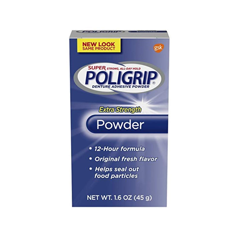 PoliGrip Super Denture Adhesive Powder, Extra Strength, 1.6 oz (45 g) One Bottle - BeesActive Australia