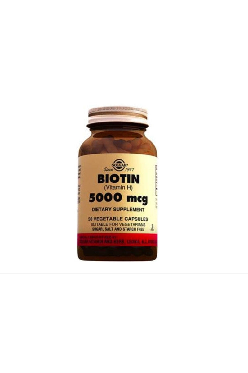 Solgar Biotin 5000 mcg Vegetable Capsules - High Strength Formula - Supports Hair Growth, Glowing Skin, Energy & Vitality - Health Supplement - Sugar Free - Suitable for Vegans - Pack of 50 - BeesActive Australia