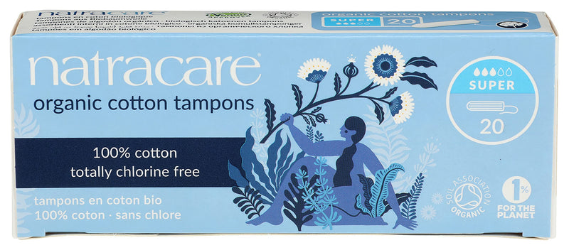 Natracare Organic All Cotton Non-Applicator Tampons Super - 2 x Packs of 20 (40 Tampons) - BeesActive Australia