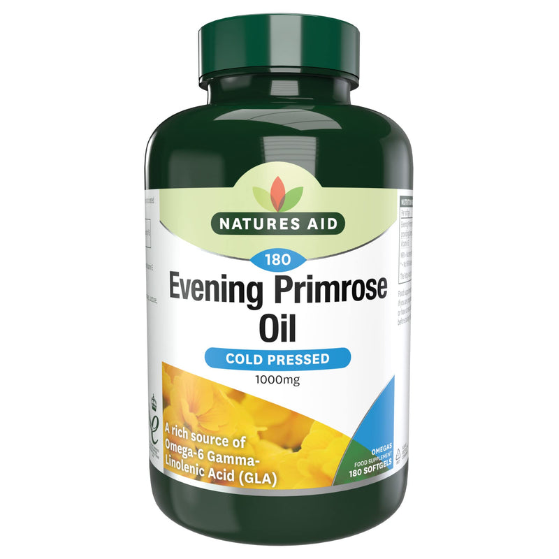 Natures Aid Evening Primrose Oil 1000 mg, Cold Pressed, Omega-6 GLA, 180 Softgel Capsules 180 Count (Pack of 1) - BeesActive Australia