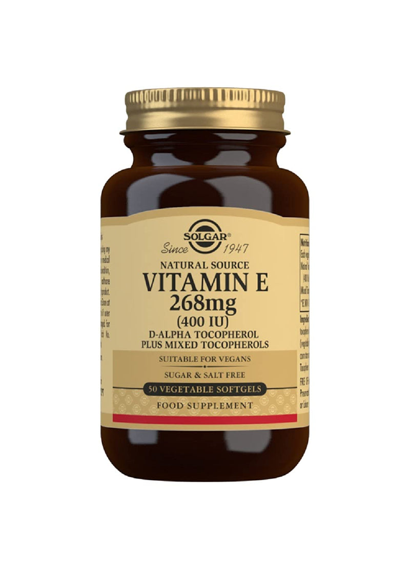 Solgar Natural Source Vitamin E 268 mg (400 IU) Vegetable Softgels, Brown, 50 Count (Pack of 1) Unflavoured 50 Count (Pack of 1) - BeesActive Australia