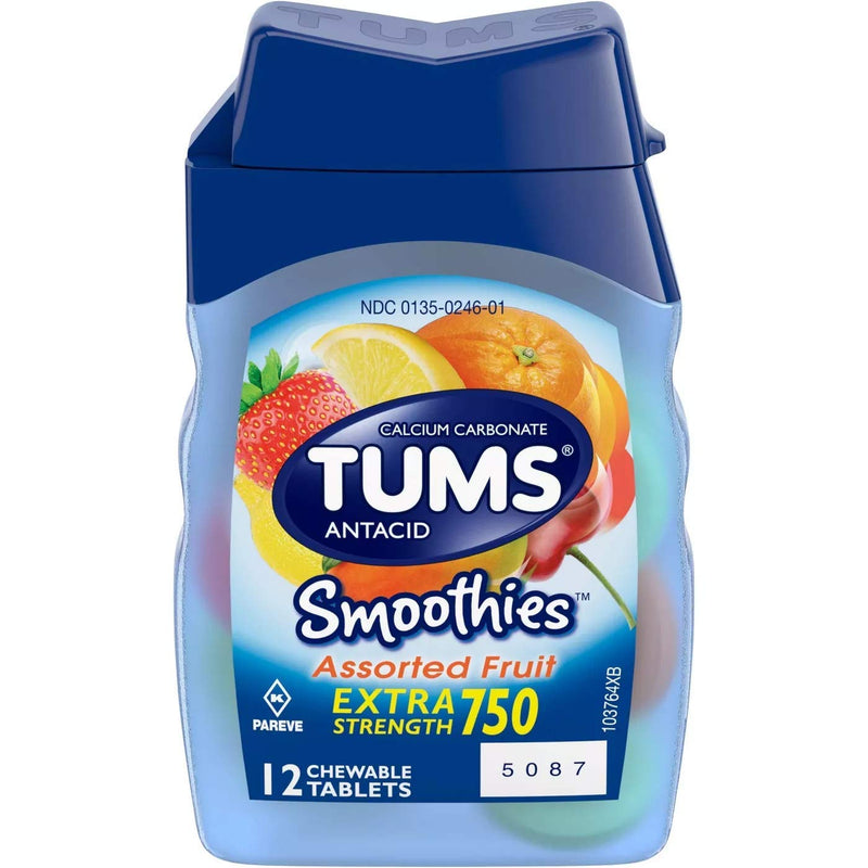 TUMS Smoothies Extra Strength 750 Assorted Fruit Calcium Carbonate Antacid, 12 Chewable Tablets - BeesActive Australia