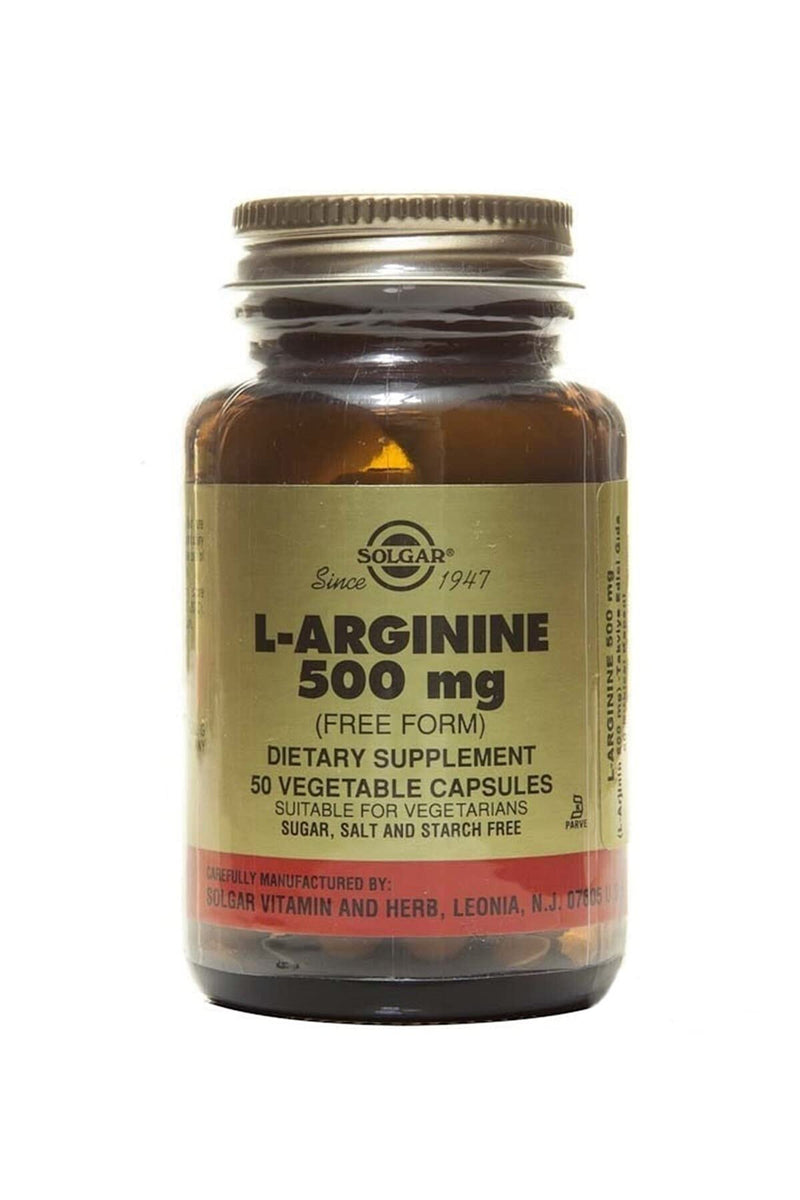 Solgar L-Arginine 500 mg Vegetable Capsules - Pack of 50 - For a Healthy Metabolism - Ideal for Athletes - Vegan and Gluten Free - BeesActive Australia