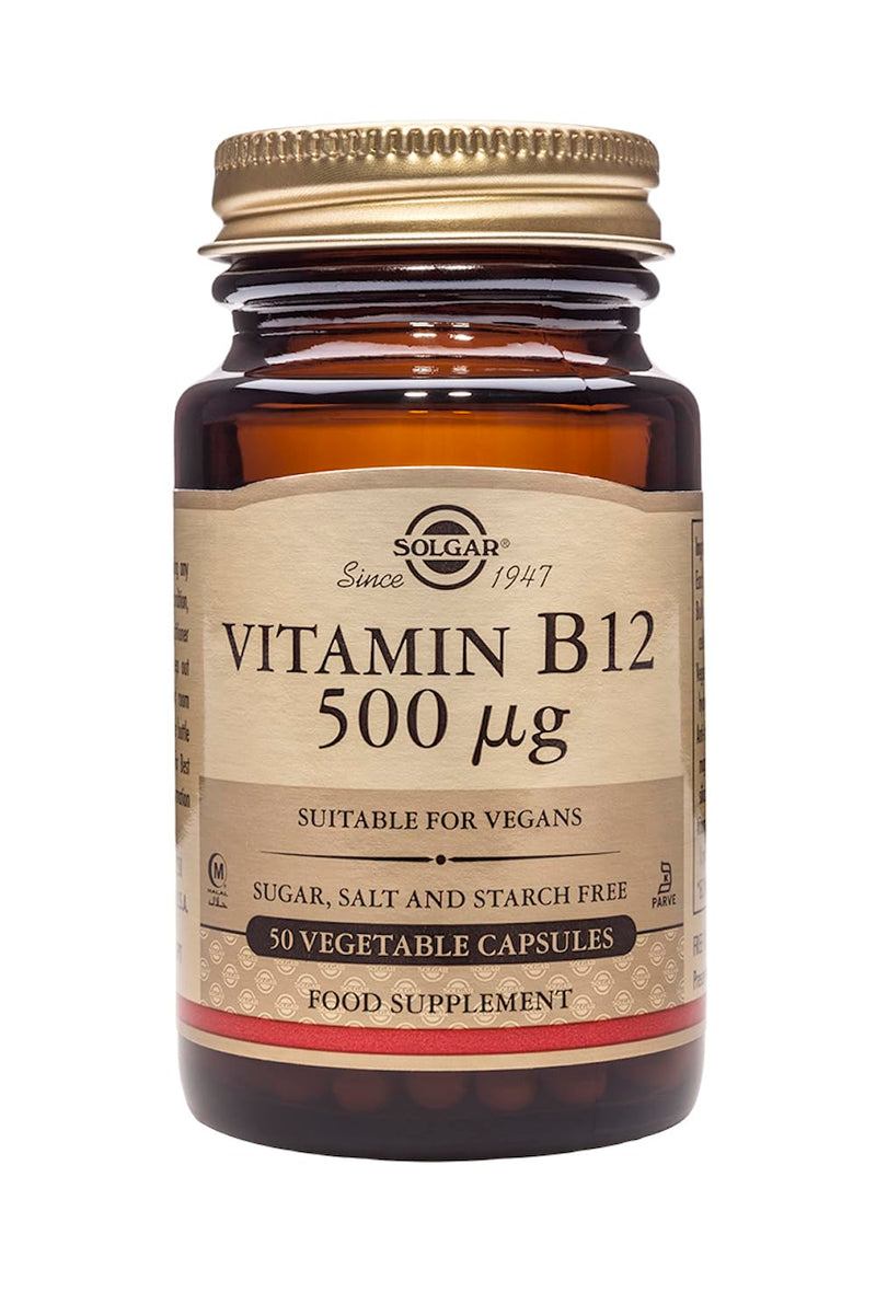 Solgar Vitamin B12 500 �g Vegetable Capsules - Pack of 50 - Easy to take form - Support for your Nervous System, Heart and Mind - Vegan - BeesActive Australia