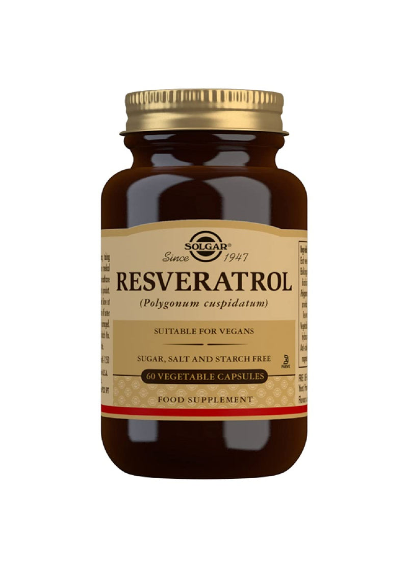 Solgar Resveratrol 100 mg Vegetable Capsules - Pack of 60 - Heart Health Friendly - For Daily Wellbeing - Gluten, Vegan, Dairy Free - BeesActive Australia