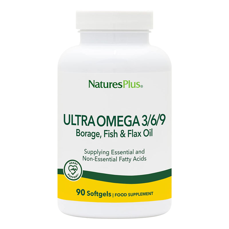 NaturesPlus Ultra Omega 3 6 9-1200 mg Omega Blend from Borage Oil, Fish Oil, Flax Oil - Gluten Free, Non-GMO - 90 Softgels - BeesActive Australia