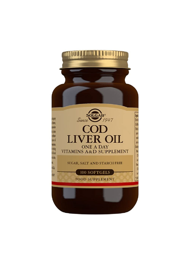 Solgar Cod Liver Oil Softgels - Pack of 100 - Vitamin A and Vitamin D - Immune Support - Promotes Healthy Eye and Skin Health - Derived From Fish and Molecularly Distilled - Gluten-Free - BeesActive Australia