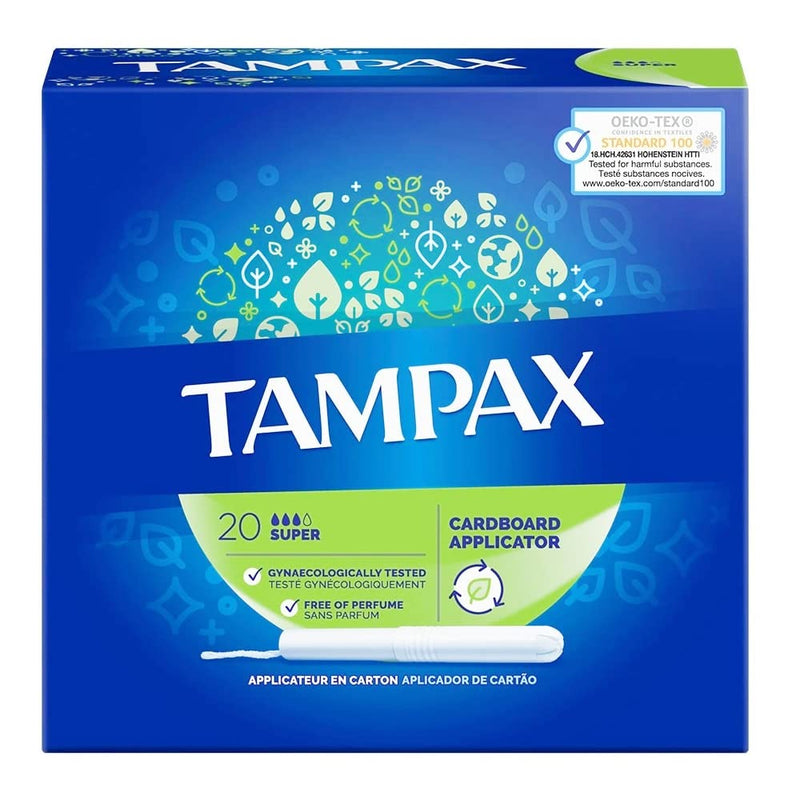 Tampax Tampons, Super With Cardboard Applicator, 20 Tampons, Leak Protection And Discretion, Super Absorbent - BeesActive Australia