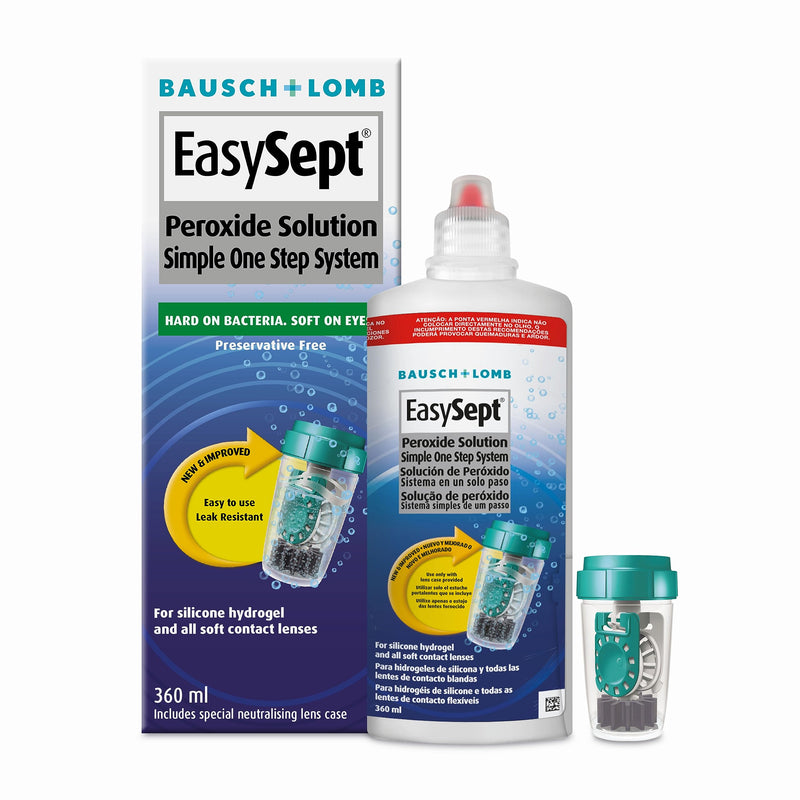 EasySept Peroxide Solution, 360ml - Contact Lens Solution with a simple One Step System for Disinfection of Soft Contact Lenses, Lens Case with Neutralising Disc Included, Suitable for Sensitive Eyes Single - BeesActive Australia
