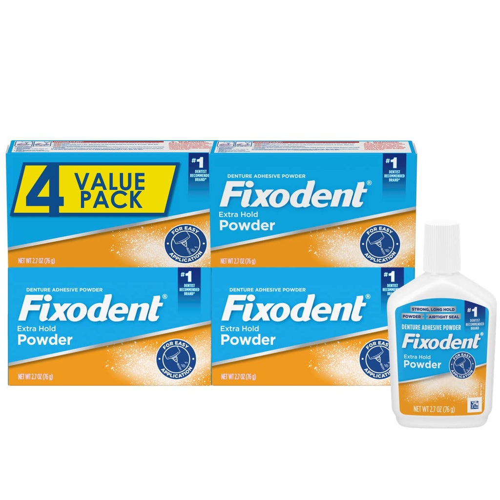 Fixodent Extra Hold Denture Adhesive Powder 2.7 Oz (Pack of 4) 2.7 Ounce (Pack of 4) - BeesActive Australia