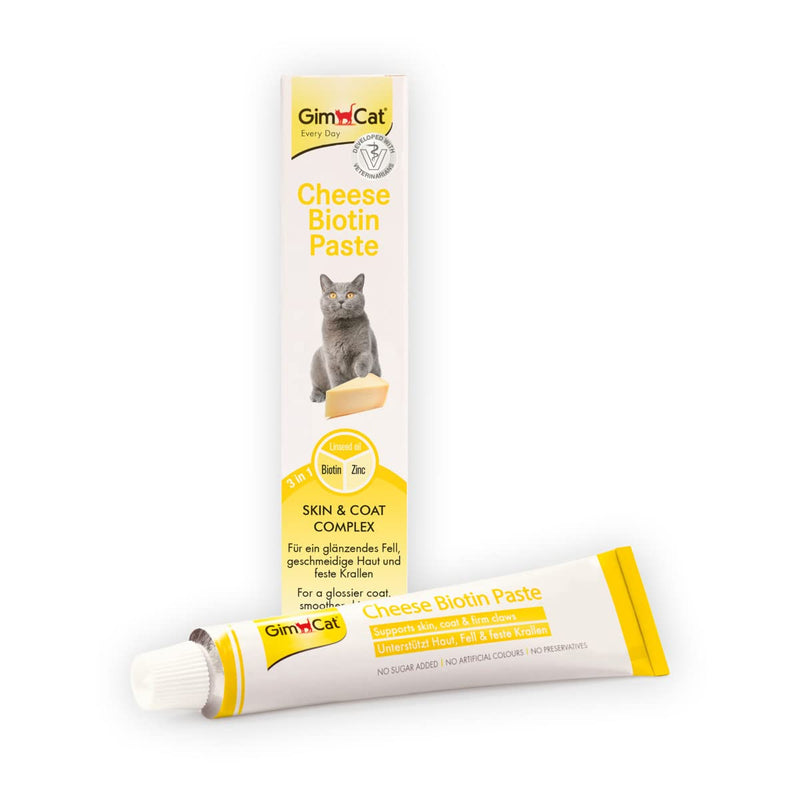 GimCat Cheese Biotin Paste - With tasty cheese, zinc and linseed oil for coat, skin and claws - 1 tube (1 x 100 g) 100 g (Pack of 1)