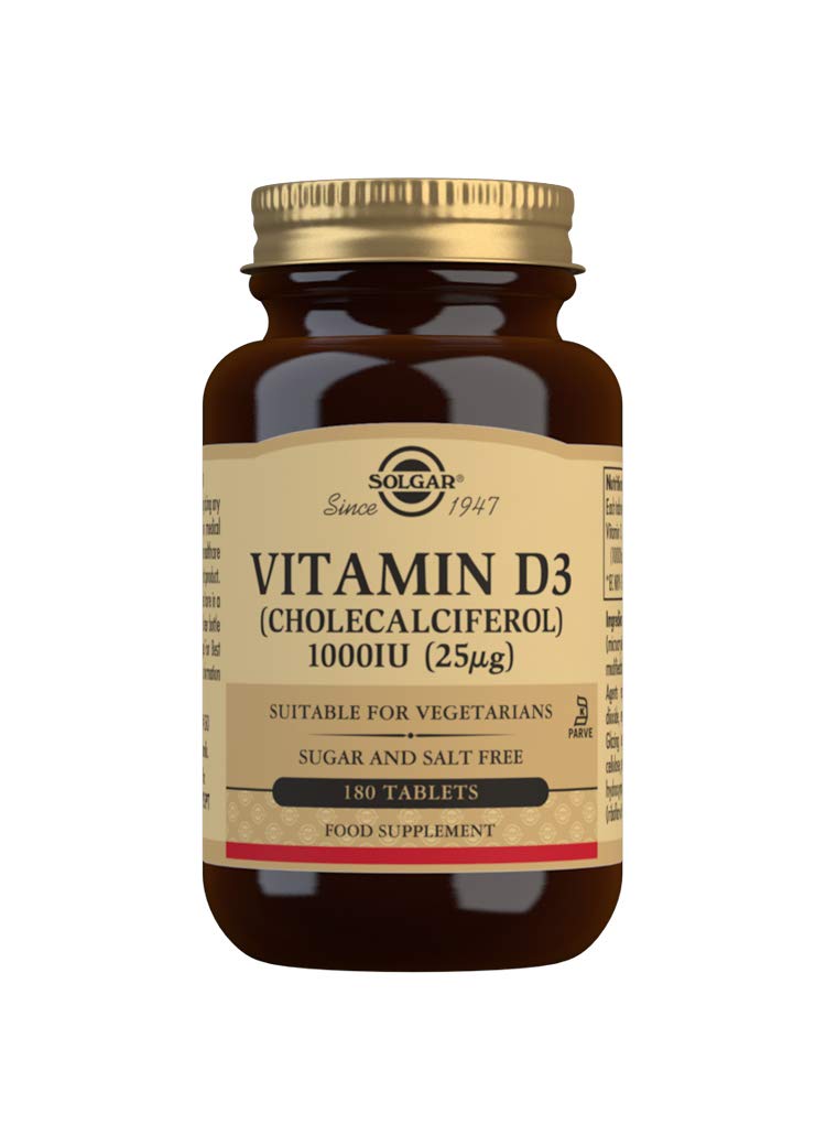 Solgar Vitamin D3 (Cholecalciferol) 1000 IU (25 �g) Tablets - Food Supplement, Pack of 180 Capsules - For Healthy Bones, Teeth and Muscle Function - Supports Immunity - Gluten Free Unflavoured 180 Count (Pack of 1) - BeesActive Australia