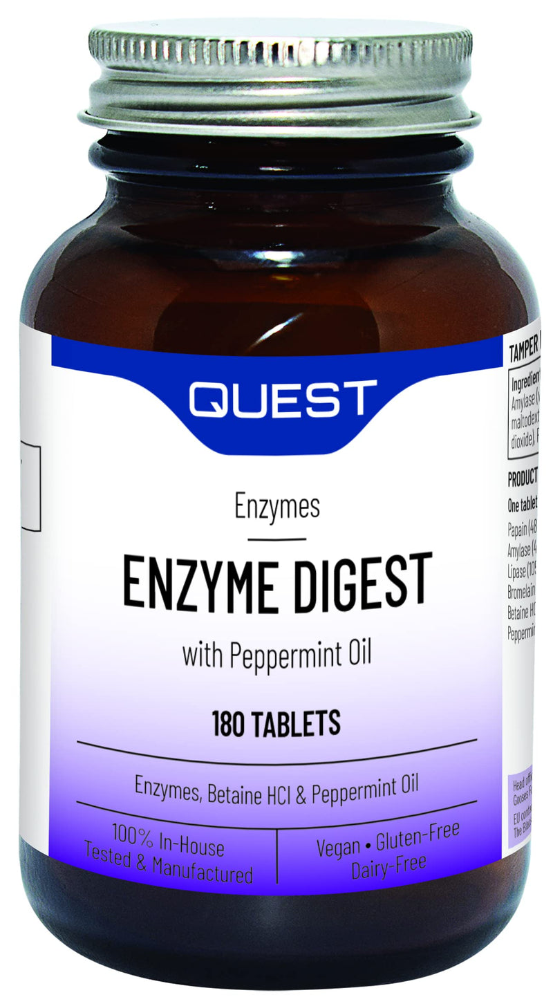 Quest Enzyme Digest with Peppermint Oil 180 Tablets. Potent Blend for Enhanced Nutrient Absorption & Comfort! (1 Pack x 180) 180 Count (Pack of 1) - BeesActive Australia