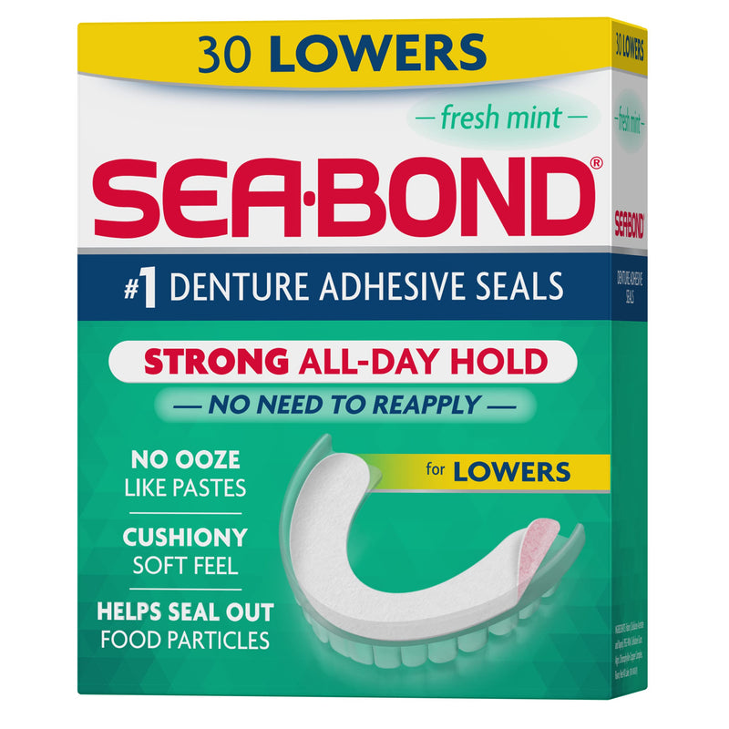 Sea Bond Secure Denture Adhesive Seals, Fresh Mint Lowers, 30 Count 30 Count (Pack of 1) - BeesActive Australia