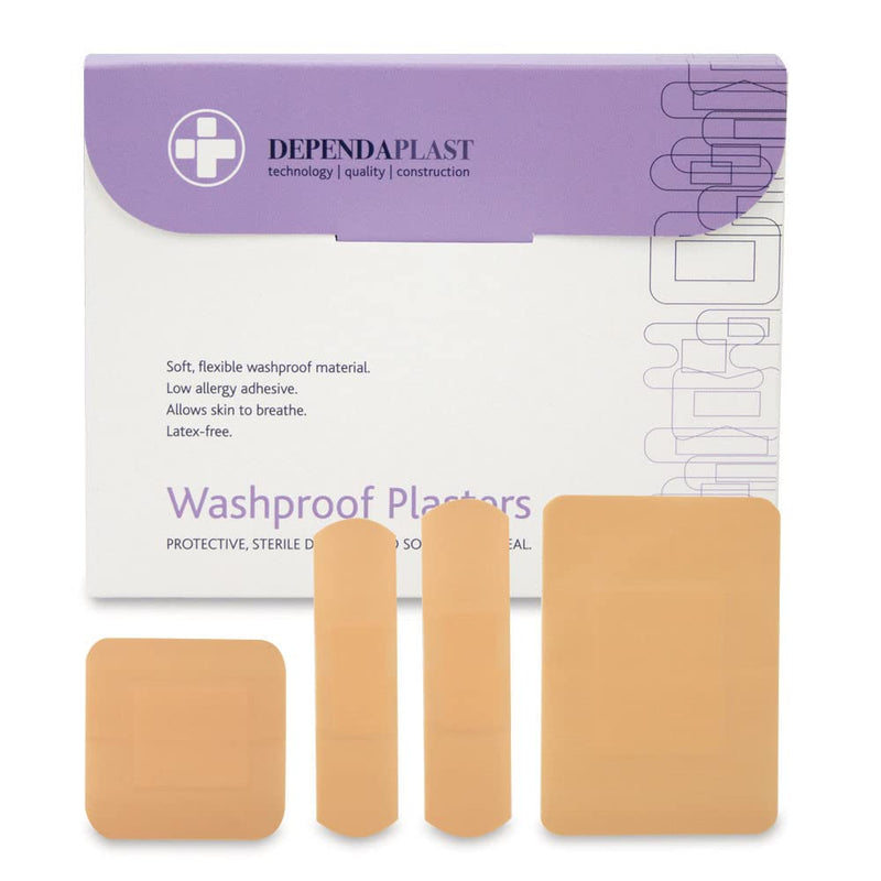 RELIANCE MEDICAL Assorted Sizes Aid Plaster Dependaplast Washproof Plasters - Pack of 100 Assorted 100 Single - BeesActive Australia