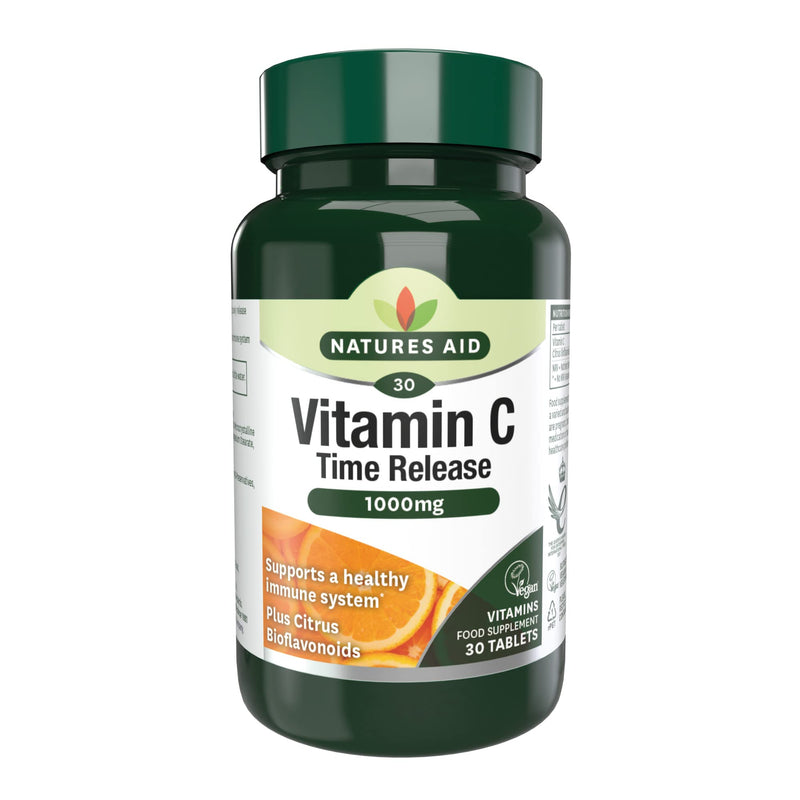 Natures Aid Vitamin C, Time Release 30 Tablets, 1000 mg (with Citrus Bioflavonoids, Slow Release, for the Normal Function of the Immune System, Vegan Society Approved, Made in the UK) Vitamin C Time Release 1000 mg, 30 Tablets - BeesActive Australia