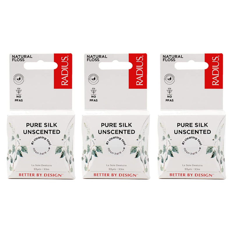 RADIUS Natural Unscented Silk Dental Floss 33 Yards Compostable Non-Toxic Oral Care & Designed to Help Fight Plaque Clear - Pack of 3 3 Count (Pack of 1) - BeesActive Australia