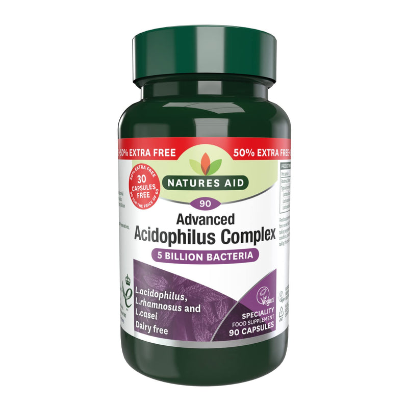 Natures Aid Acidophilus Complex, 5 Billion Bacteria, 90 Capsules (Lactobacillus Acidophilus, Lactobacillus Rhamnosus, Lactobacillus Casei, Good Bacteria, Shelf Stable, Vegan Society Approved) - BeesActive Australia
