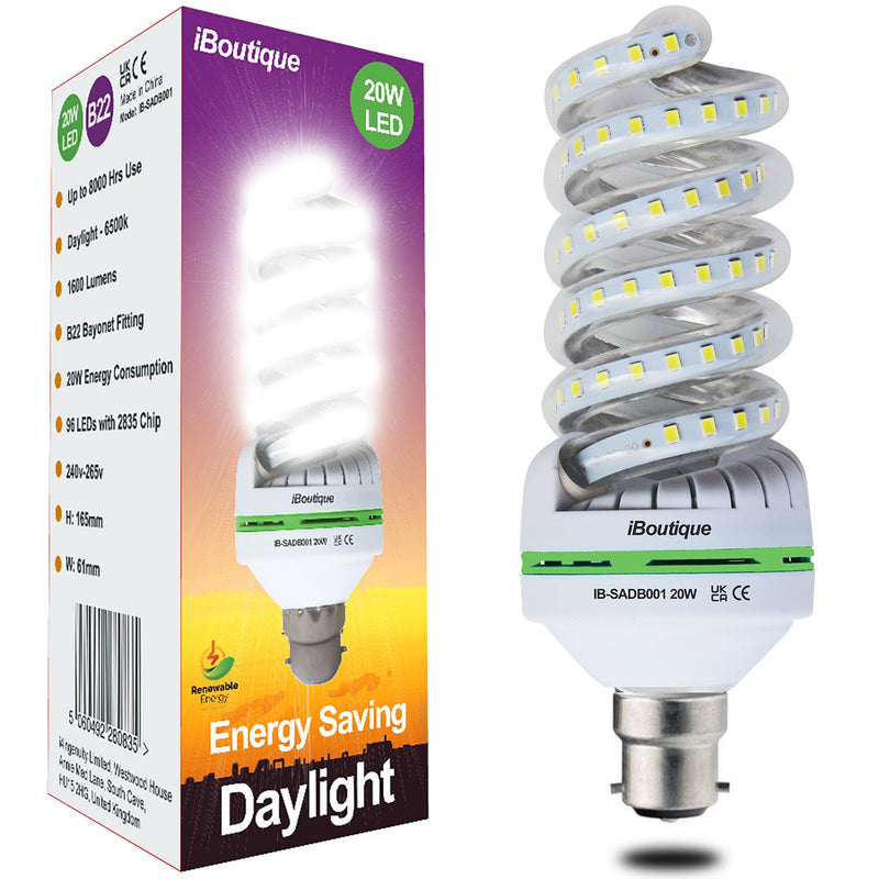 iBoutique 20W Bayonet (B22) Daylight Energy Saving LED Light Bulb Equivalent Output 150 Watts (Full Spectrum) Great for SAD Sufferers, Snooker, Pool, Hobbies, Crafts, Photography 1 Count (Pack of 1) B22 - BeesActive Australia