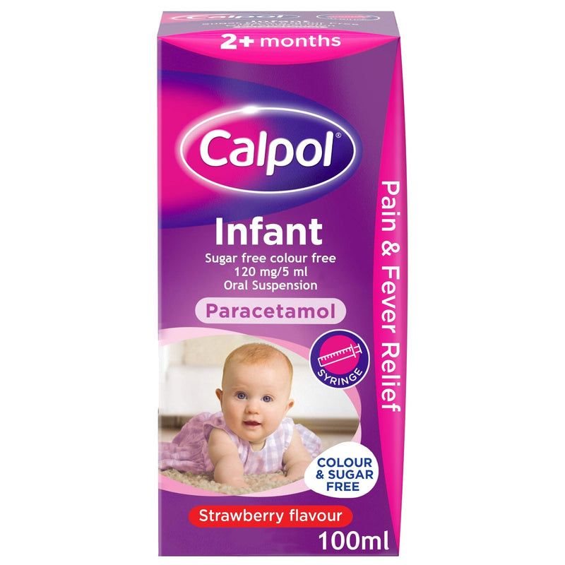 Calpol Infant Oral Suspension Paracetamol, Strawberry Flavour, Liquid, 100ml Sugar and Colour-Free - BeesActive Australia