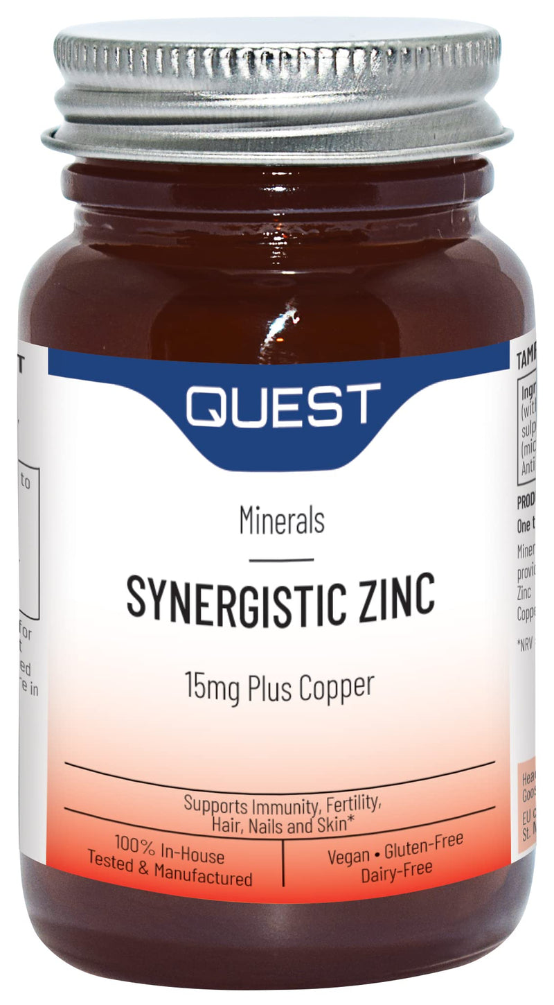 Quest 15mg Synergistic Zinc With Copper For Immune System Support & Hair, Skin & Nails Booster. Daily Vegan & Gluten Free Zinc Supplements Capsules For Immunity & Antioxidant. (Pack 90 Tablets) - BeesActive Australia