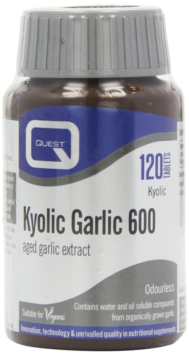 Quest Kyolic Garlic Capsules Odourless High Strength 600mg For Normal Heart, Liver & Immune Function. Daily Garlic Supplement To Improve Digestion, Circulation, Liver Detox & Blood pressure (120 Tablets) 120 Count (Pack of 1) - BeesActive Australia