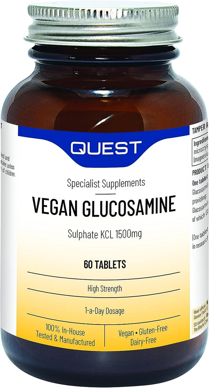 Quest Glucosamine Sulphate KCL For Joint Support & Health, 1500mg High Strength Vegan Glucosamine Complex Supplements. Great For Senior Health, Elderly, Active Life & Athletes. (60 Capsules) - BeesActive Australia