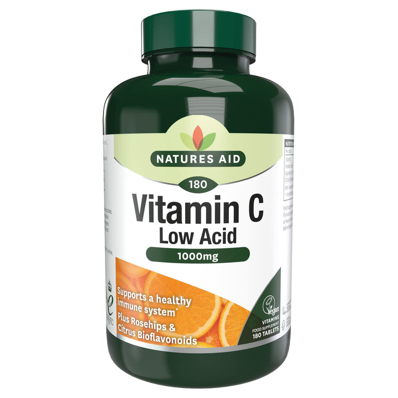 Natures Aid | Vitamin C - 1000Mg Low Acid 180 Tablets | 1 X 180 Tablet Vitamin C Low Acid 1000Mg, 180 Tablets - BeesActive Australia