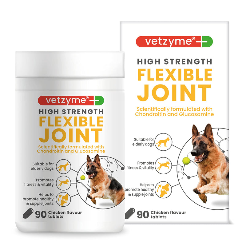 Vetzyme High Strength Flexible Joint Supplements for Senior Dogs (90 Tablets) - Hip and Joint Care with Chondroitin and Glucosamine, Tasty Chicken Flavour 90 tablets