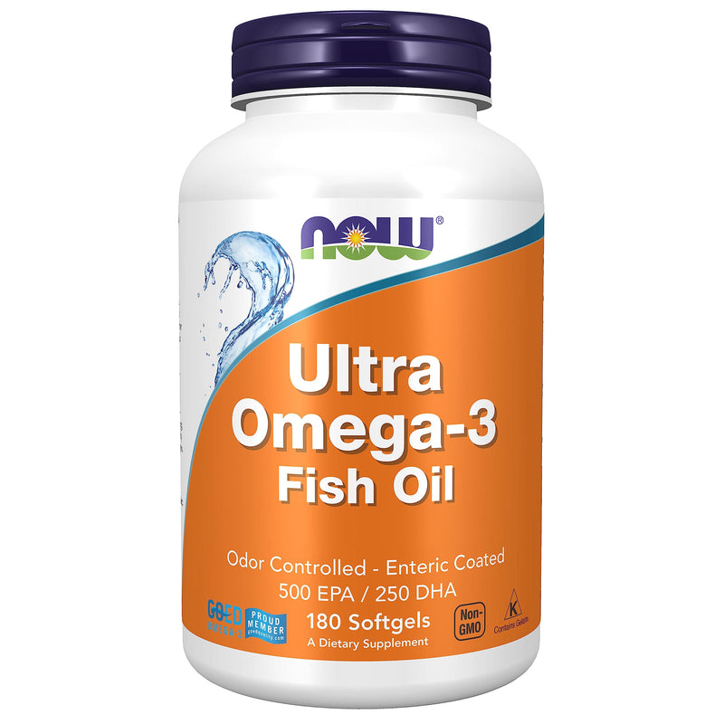 Now Foods, Ultra Omega-3, 500 EPA / 250 DHA, 180 Softgels, Lab-Tested, Fish Oil, Gluten Free, Non-GMO - BeesActive Australia