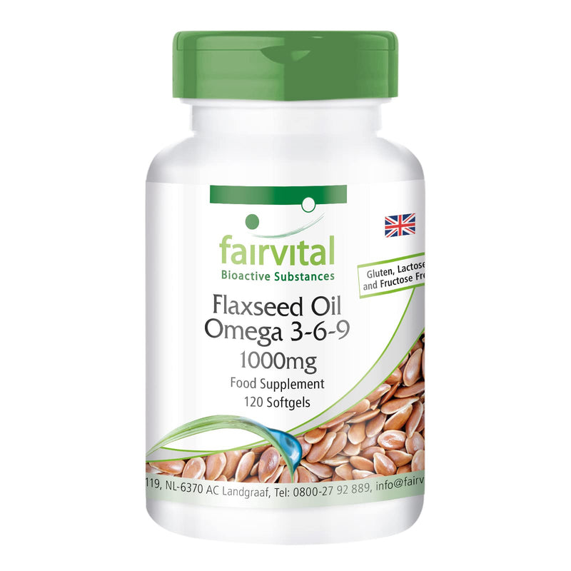 Fairvital | Flax Oil Linseed Omega 3-6-9 - Cold-Pressed - 120 softgels - Rich in Alpha-linolenic Acid - BeesActive Australia