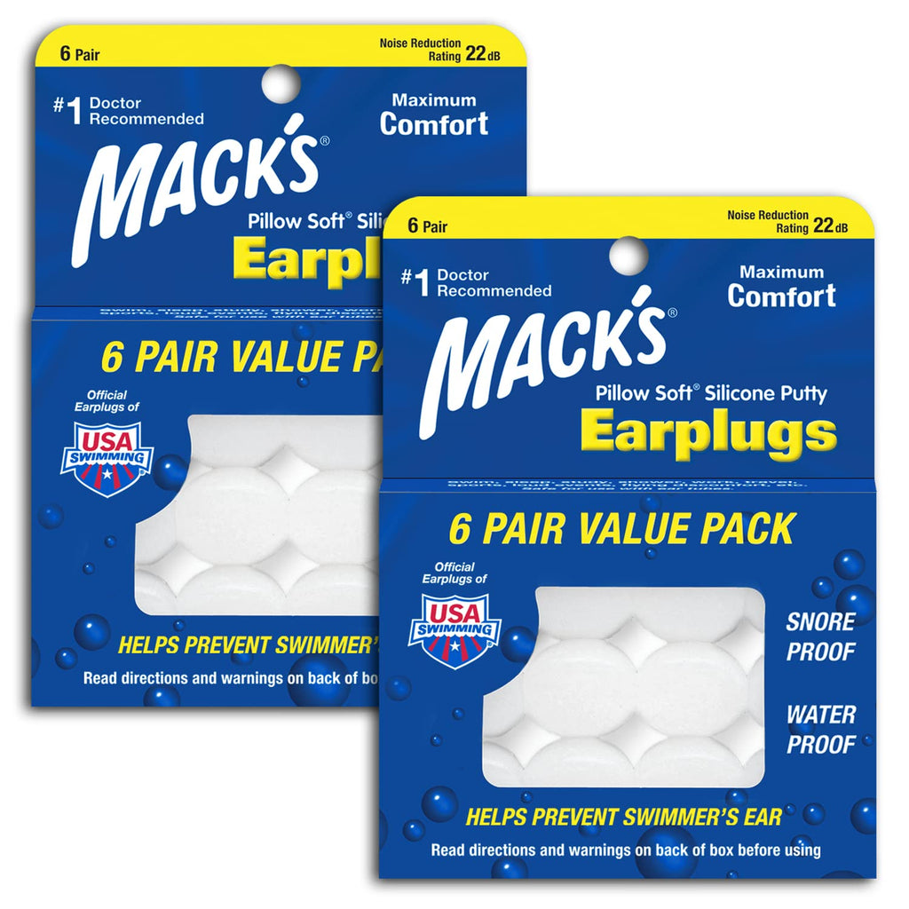 Mack's Pillow Soft Silicone Earplugs - 6 Pair (Pack of 2), Value Pack – The Original Moldable Silicone Putty Ear Plugs for Sleeping, Snoring, Swimming, Travel, Concerts and Studying 6 Pair (Pack of 2) - BeesActive Australia