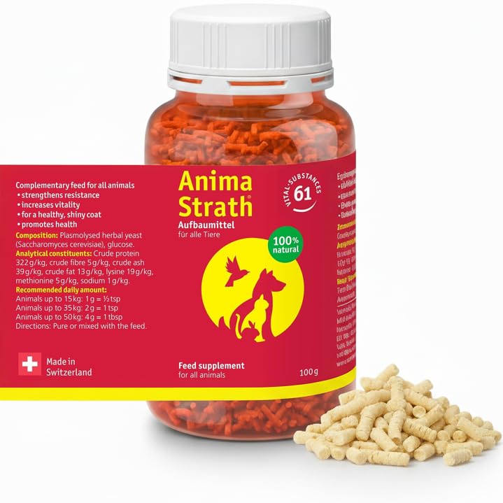 Anima-Strath Granules - Natural Food Supplement for Dogs & Cats | Immune System & Digestive Care, 61 Nutrients, Vitamins, Minerals, Amino Acids & Prebiotic Qualities | BARF Food Topper (Granules 100g) Granules 100g