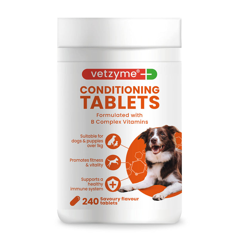 Vetzyme Once A Day Conditioning Tablets for Dogs (240 Tablets) - With B Complex Vitamins to Promote Fitness and Support a Healthy Immune System 240 Tablets