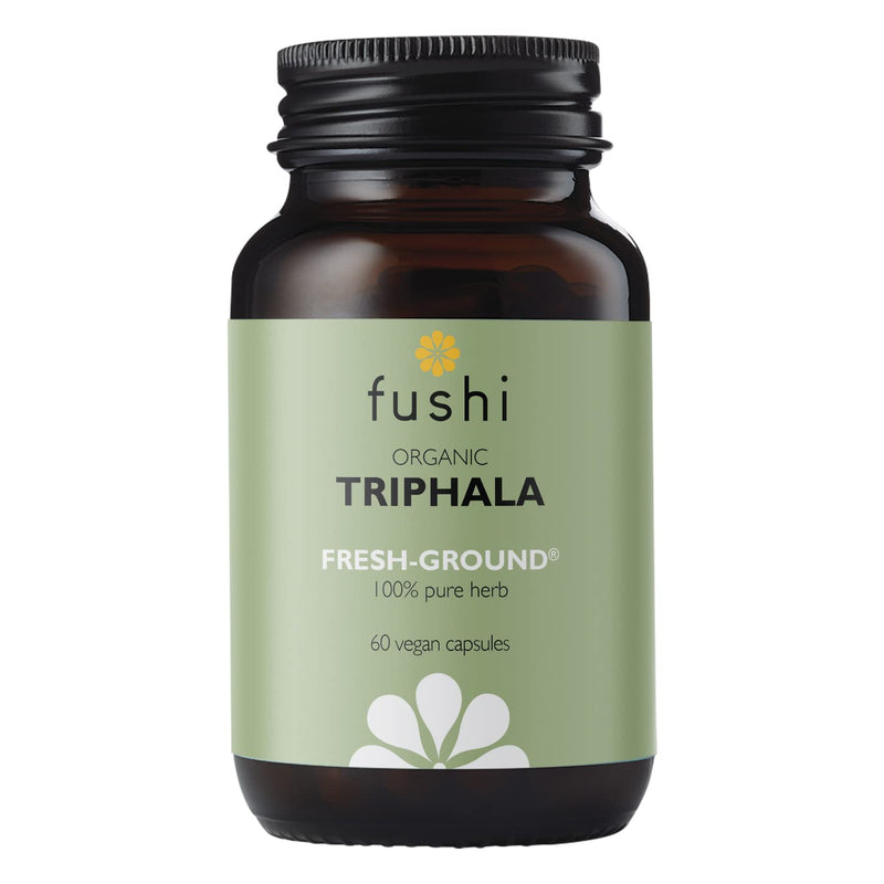 Fushi Organic Triphala Capsules, 60 Caps | Fresh-Ground Whole Food | Body Tonic, Cleansing & Detoxifying the system, Regulating Digestive System | Ayurvedic Medicine| Ethical & Vegan |Made in the UK - BeesActive Australia