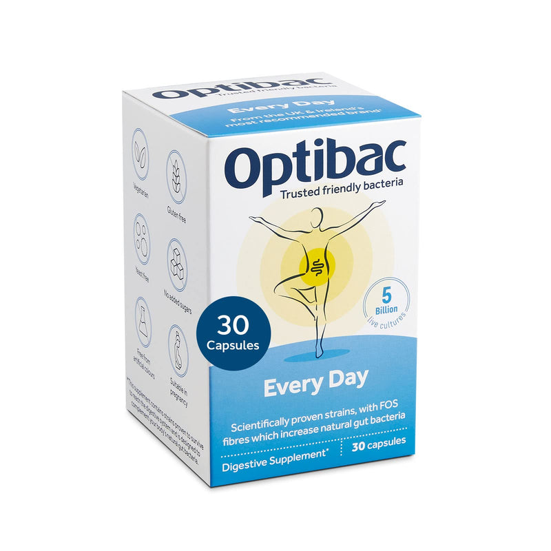 Optibac Probiotics Every Day - Digestive Probiotic Supplement with 5 Billion Bacterial Cultures & FOS Fibres - 30 Capsules 30 Count (Pack of 1) - BeesActive Australia