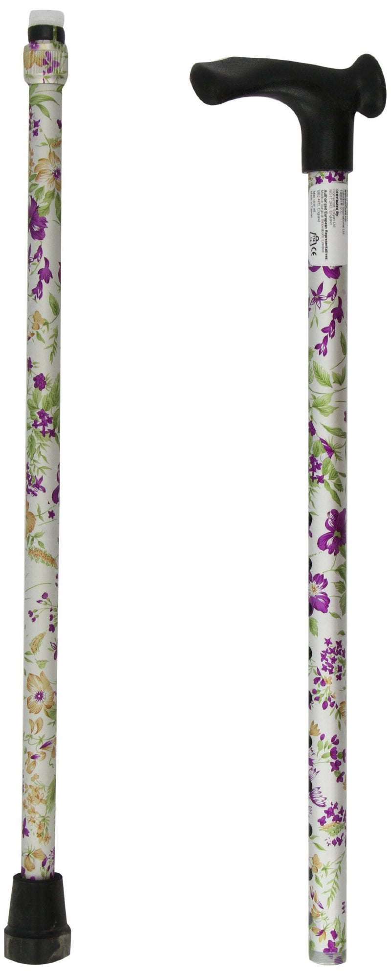 Homecraft Contoured Grip Sticks, Non-Folding Walking Stick with Black Shaft, Ergonomic Handle Design for Those with Weak Grasp or Arthritis, 73.8-95.5,cm, Right Hand 738-955mm/Right Hand Woodlands Flowers/Non-Folding - BeesActive Australia