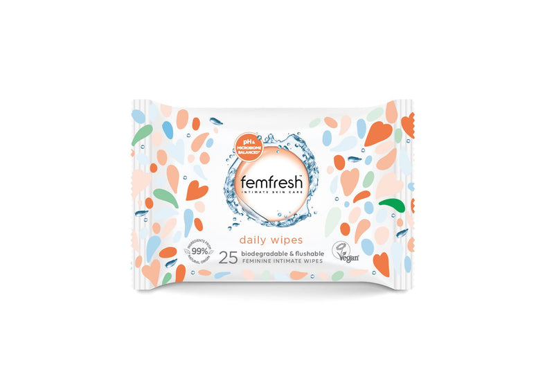 Femfresh Intimate Wipes - Flushable & Biodegradable Disposable Feminine Hygiene Vaginal Cloths w. Calendula & Aloe Vera Extracts - Soothing, pH Balanced, Hypoallergenic, 25 Count (Pack of 1) 25 Count (Pack of 1) Single - BeesActive Australia