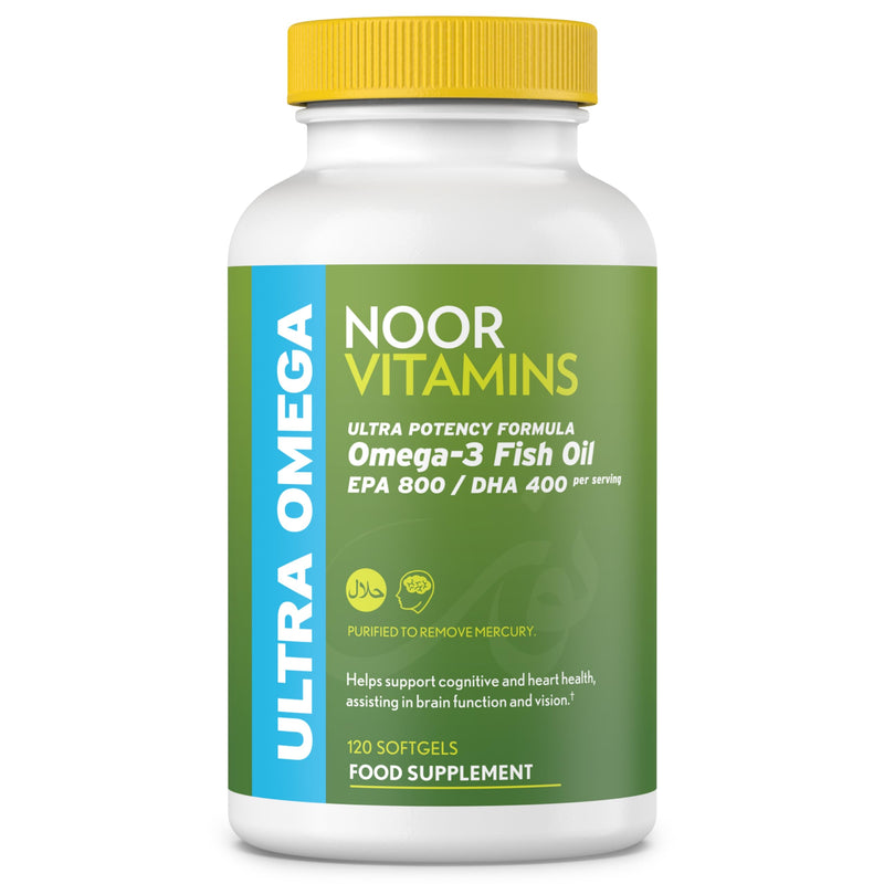 Halal Fish Oil, Halal Vitamins, Fish Oil Halal by Noor Vitamins, Ultra Omega 3 Wild Peruvian Fish Oil (800 mg EPA & 400 mg DHA) Heart, Brain & Joint Support, Non-GMO & Gluten Free (120 Count) - BeesActive Australia