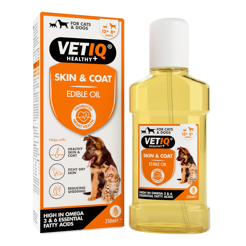 VETIQ Skin & Coat Edible Oil For Cats & Dogs, Grooming Supplement Helps With Healthy Skin & Coat, Itchy Dry Skin and Reduces Shedding, 250 ml (Pack of 1) Skin & coat Oil Dogs & Cats 250ml