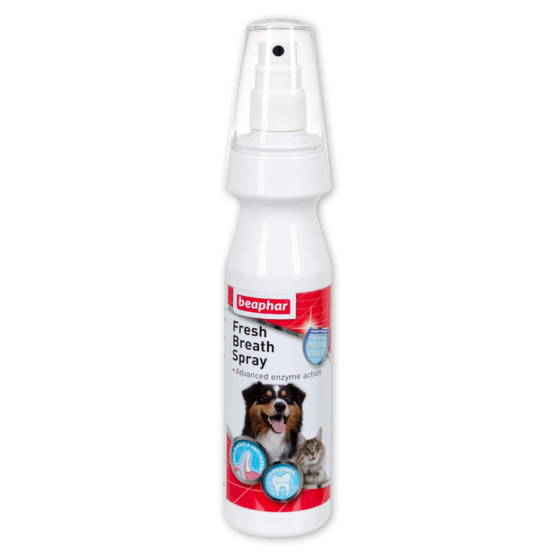 Beaphar - Fresh Breath Anti-Plaque Spray with Enzymes - Dental Care for Cats & Dogs - Helps Control Plaque & Tartar Build-Up - With Peppermint Oil to Freshen Breath -Reduces Bacterial Growth - 150ml