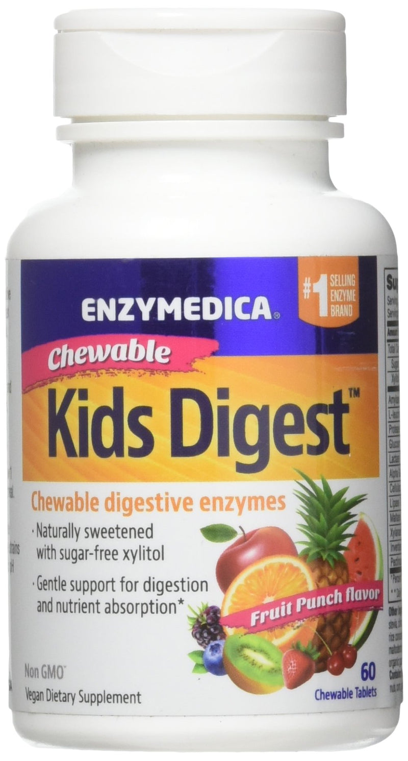 ENZYMEDICA - Kids Digest (60 Chewable Tablets) | Fruit Punch Flavour | Digestive Enzymes Supplement | Digestive Enzyme Blend for Children, Nutrient Supplement, Gut Health Supplement, Vegan, Dairy Free 60 Count (Pack of 1) - BeesActive Australia