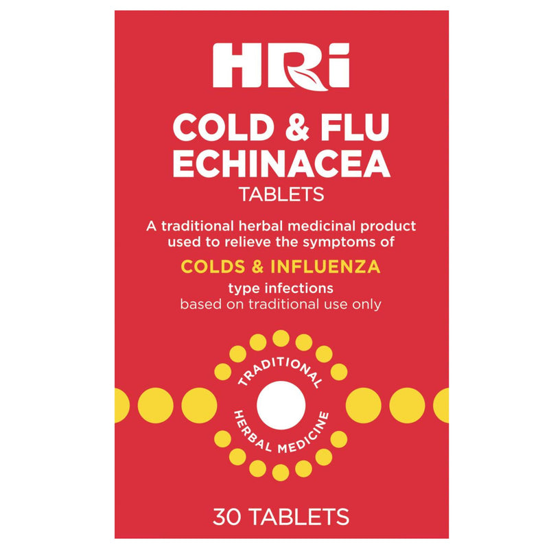 HRI Cold and Flu Tablets - Echinacea Tablets 338 to 450 Milligrams, to Relieve the Symptoms of Cold and Flu, 30 Tablets - BeesActive Australia