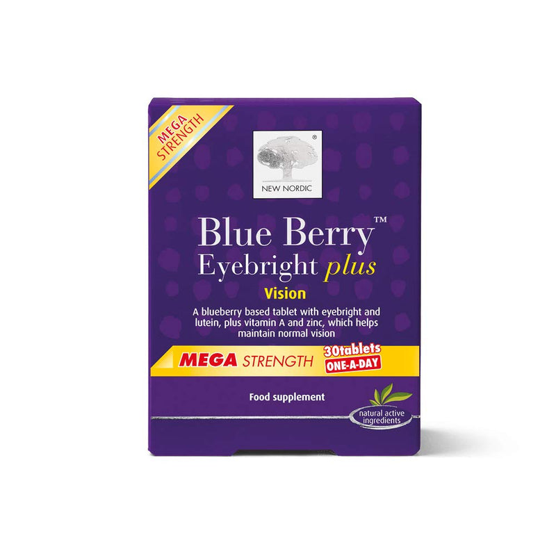 New Nordic Blueberry Eyebright Plus Mega Strength - One-A-Day Tablets - 30 Tablets - Natural Eye Supplement Tablets - Suitable for Women and Men - Vegan & Gluten Free formula for Optimal Eye Care - BeesActive Australia