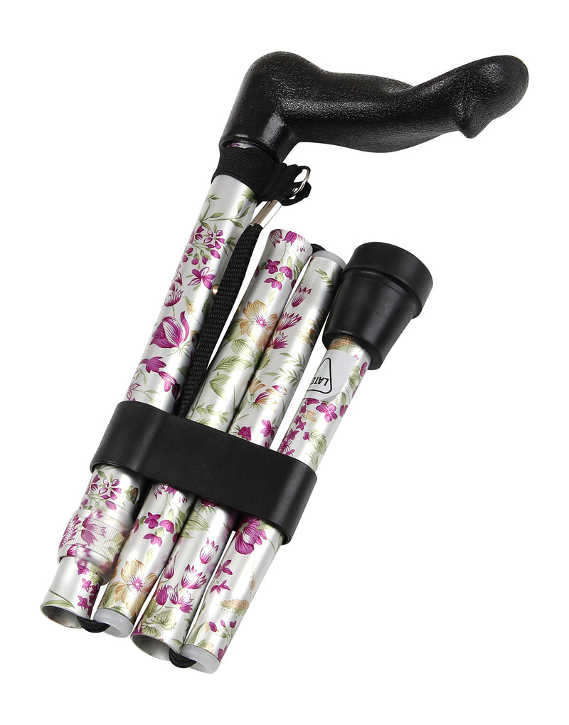 Homecraft Comfy Grip Sticks, Woodland Flower, Folding, Walking Stick for Support and Stability, Contoured Handle, Handicapped and Disabled, 77.5 cm - 87.5 cm, Disability Aids, Left- Hand 775-875mm, Left Hand - BeesActive Australia