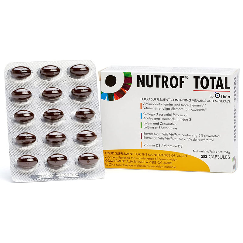 Nutrof Total Capsules � Eye Health Supplement with Lutein, Zeaxanthin, Omega 3, and Antioxidants | Daily Dose of Essential Nutrients for Optimal Eye Health | Pack of 30 Capsules (1 capsule per day - 1-Month Supply) - BeesActive Australia