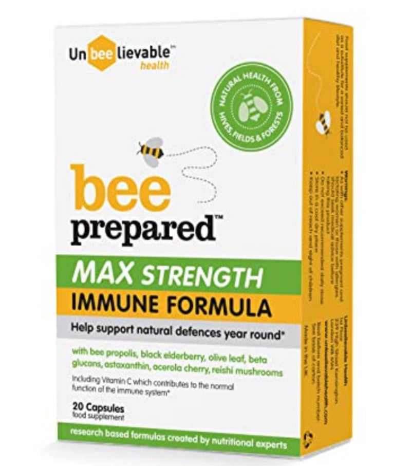 Unbeelievable Health Bee Prepared Max Strength Immune System Formula - Created by Nutritional Experts - Contains Bee Propolis, Elderberry and More � Immunity Support Supplement 20 Count (Pack of 1) - BeesActive Australia