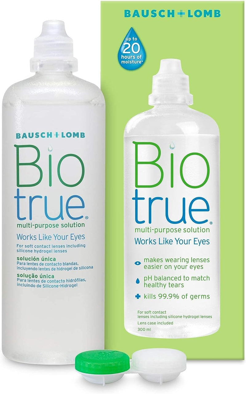 Biotrue Multi-Purpose Contact Lens Solution, 300 ml - Cushions and Rehydrates Soft Contact Lenses for Comfortable Wear - Condition, Clean, Remove Protein, Disinfect and Rinse - Includes Lens Case Pack of 1 Single - BeesActive Australia