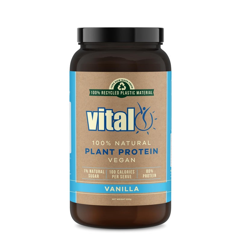 Vital Plant Protein Vanilla 500GM | 100% Plant Protein | Vegan Powder | Pea Protein | Gluten & Dairy Free | Natural | Complete Amino Acid Profile - BeesActive Australia