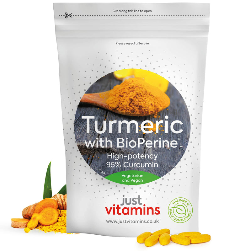 High Strength Turmeric Curcumin 95% + Black Pepper Bioperine� 10,000mg Tablets x60, 2 Month Supply, Advanced Turmeric Supplement with Patented Black Pepper Extract for Max Absorption - UK Made 60 Count (Pack of 1) - BeesActive Australia